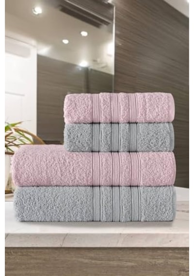 Riona Pamuklu 50x90-70x140 Cm 4'lü Banyo Havlu Seti Pembe 6 Renk