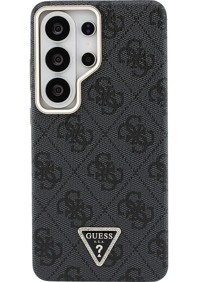 Galaxy Uyumlu S26 Ultra Kılıf Guess Lisanslı M-safeli Gold Kamera Çerçeveli Taşlı Üçgen Logo Kapak Siyah Siyah