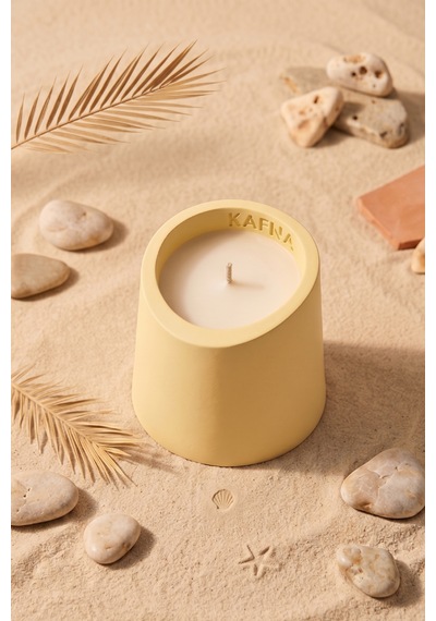 Kafna Beyaz Sabun Kokulu Dekoratif Beton Mum - %100 Soya Wax Sarı