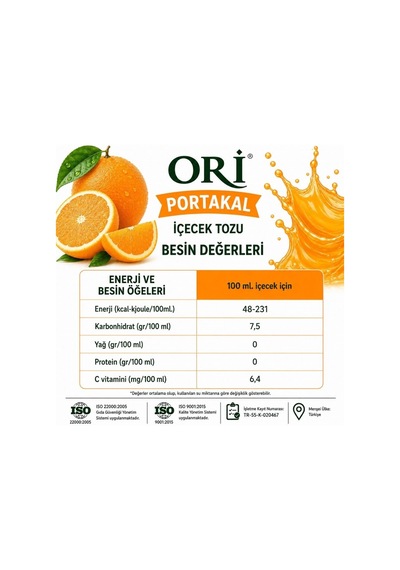 Ori Portakal Aromalı Soğuk Şerbetlik İçecek Tozu 450 Gr