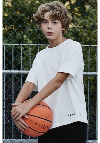 Tommylife Ekru Pamuklu Yumuşak Dokulu Oversize Basic Erkek Çocuk T-shirt - 11297 Ekru