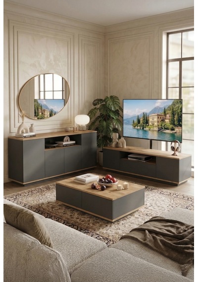 Future Tv Ünitesi Orta Sehpa Konsol 3'lü Set Çam-antrasit Fr18-aa