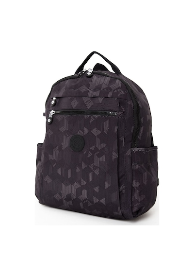 Sanmorris Unisex Suya Dayanıklı Krinkıl Kumaş Çok Gözlü Siyah Desenli Laptop Okul Ve Sırt Çantası Siyah