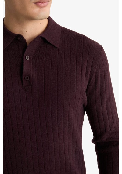 Defacto Standart Fıt Polo Yaka Triko Kazak F7576ax25wnbr34 Bordo-br34