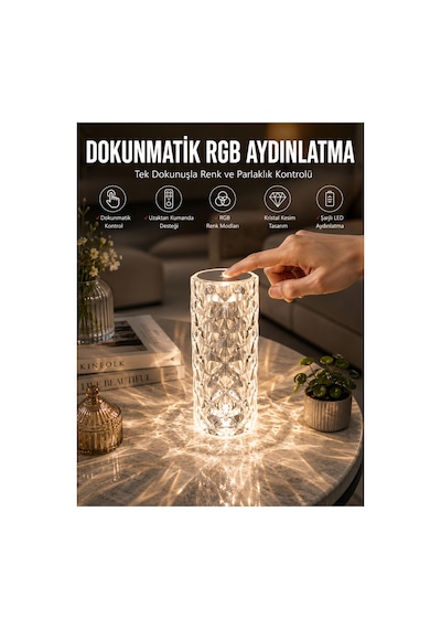Dokunmatik Kristal Gece Lambası Hediyelik Altın