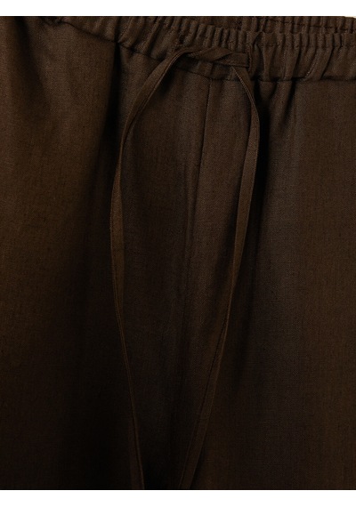 Lcw Modest Kahverengi Beli Lastikli Kadın %100 Keten Pantolon