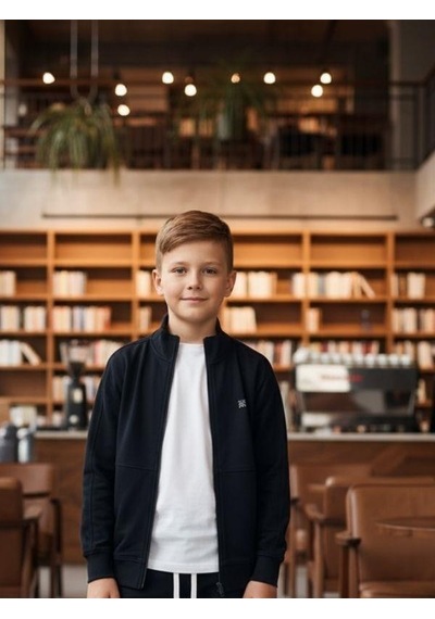 Zekids Erkek Çocuk T-shirt Kapüşonlu Hırkalı Üçlü Eşofman Takım-16355 Lacivert