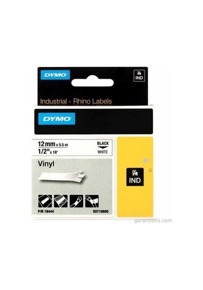 Dymo Rhinopro Renkli Vinil Şerit 12Mmx5.5M Beyaz/Siyah 18444