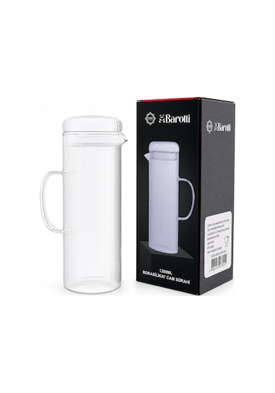 Barotti Dmr-9793 Cam Kapaklı Çizgili Desen Borosilikat Cam Sürahi 1200 Ml- 12'li Paket