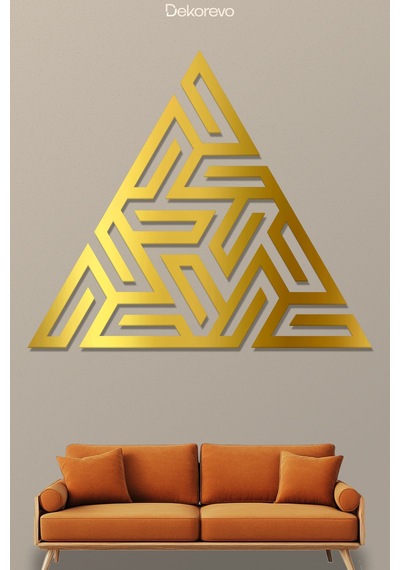 Üçgen Labirent - Metal Duvar Tablosu - Metal Duvar Sanatı - Altın - 45 X 50 Cm