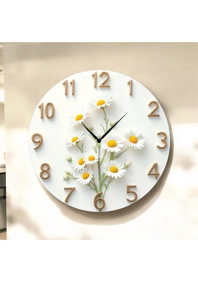 AA Shop Çiçek Renkli Baskı Desenli Sayılı Hediyelik Ahşap Sessiz Tablo Duvar Saati 76 Renkli
