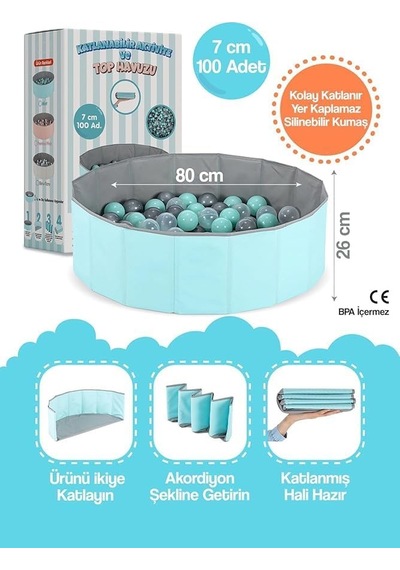 Akordeon Katlanabilir Oyun Alanı 7 Cm 100 Toplu - Mint