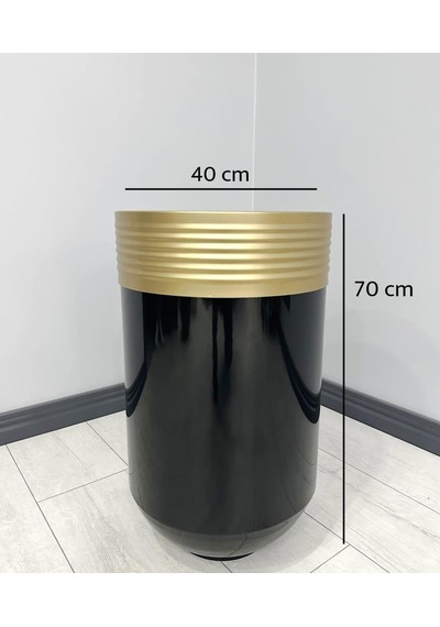Elegant Dekoratif Eskitme Darbuka Parlak Siyah Saksı 70cm