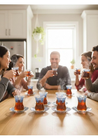 Topkapı 6 Kişilik Çay Seti, French Press Hediyeli, 9 Farklı Osmanlı Desenli Çay Bardağı Takımı 6, Topkapı Bon Diğer