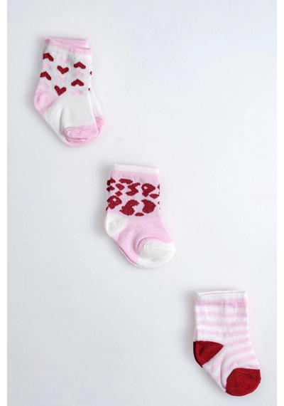 Cocole Socks Kız Çocuk Soket Çorabı 3 Lü Set Pamuklu Çizgili & Kalpli Desenli Çok Renkli