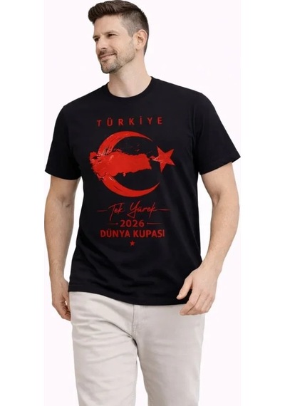 Veraura Lifestyle Erkek Türkiye Ay Yıldız Baskılı Taraftar Forma T-shirt - Siyah