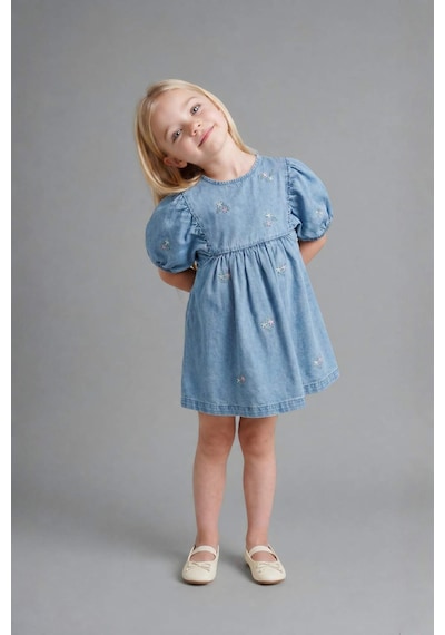 Defacto Pamuklu Denim Elbise Kız Bebek H4072a526smnm39 Mavi-nm39