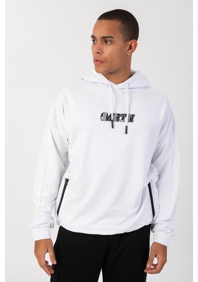 Maraton Sportswear Oversize Erkek Kapşonlu Düşük Kol Basic Beyaz Sweatshirt 22465-beyaz