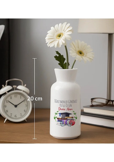 Bk Gift Kişiye Özel Öğretmenler Günü Tasarımlı Seramik Vazo-13, Ev Hediyesi, Öğretmene Hediye