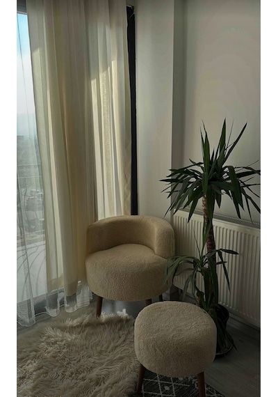 Çay Seti Tekli Koltuk Berjer Ve Puf Takımı Salon, Balkon, Ofis 2 Li Takım Krem
