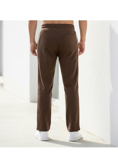Plus Scorpion Erkek Slim Fit Eşofman Altı Yan Şeritli Pamuklu Kahverengi