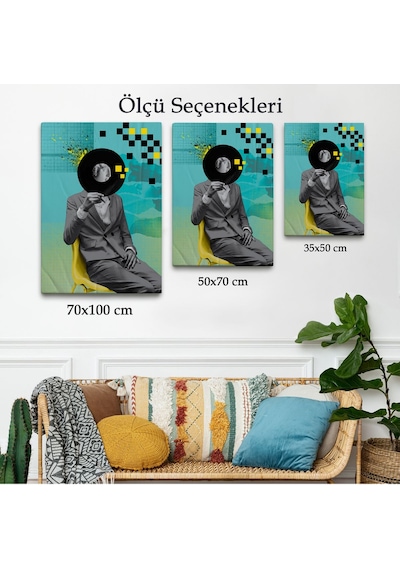 Miyrem^ Canvas Serie Plak Kafalı Adam Pop Art Tablosu-7877