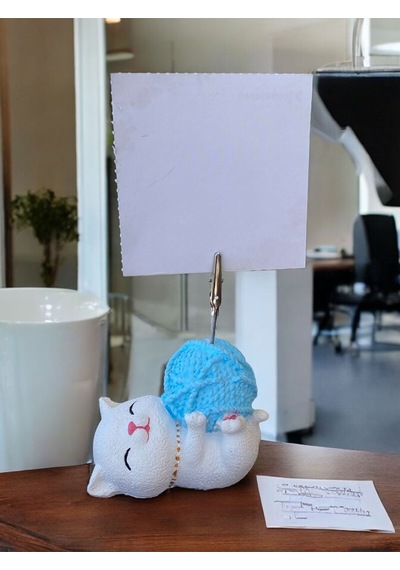 Mavi Yumak Tutan Oturan Kawaii Kedi Temalı Not Tutacağı Fotoğraf Tutacak Tutucu Ofis Seti Hediyelik Mavi