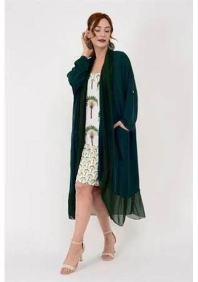 Itayan Ipek Detaylı Oversize Kaftan Zümrüt