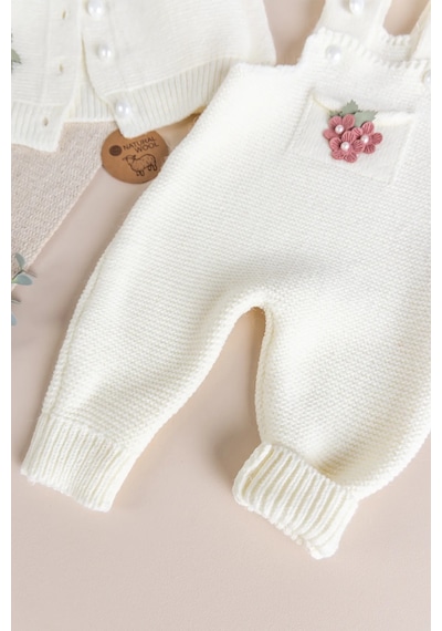 Babymod Triko Kışlık Kız Bebek Salopet Takım Tulum Set Krem