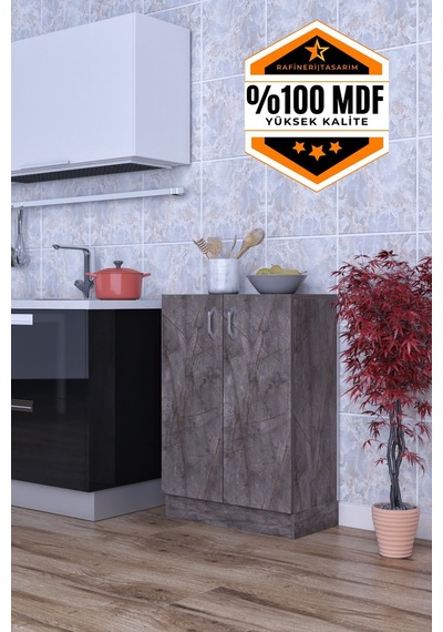 Rafineri Mokas Çok Amaçlı Mdf Dolap Raflı Kapaklı Mutfak Balkon Banyo Gri