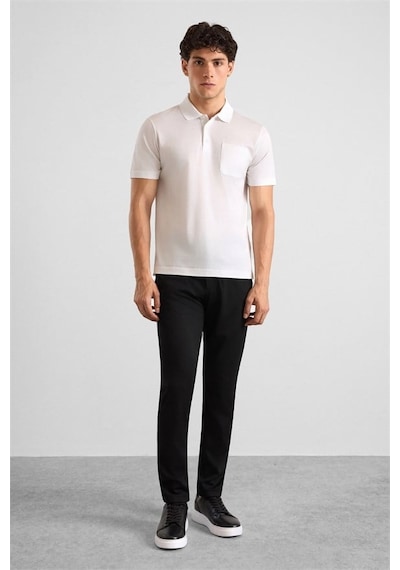 Süvari Beyaz Regular Düz Baskısız Düz Fermuarlı Polo Yaka Tişört Ts1014000442-bey