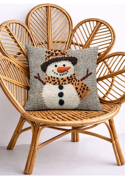 Leopar Detaylı 3d Kardan Adam Dekoratif Kırlent Kılıfı 45x45 Cm Gri