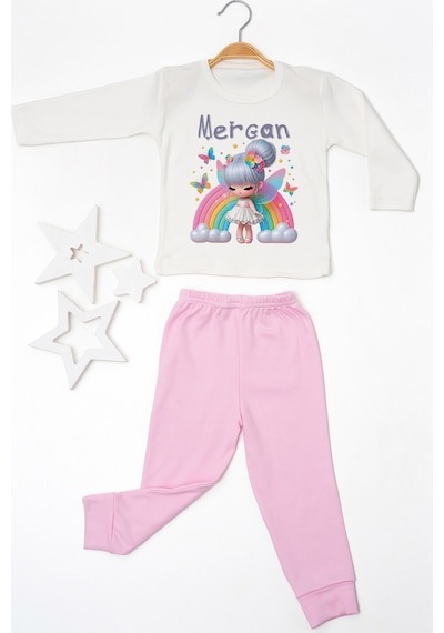 Pia Baby İsme Özel Kız Çocuk Pijama Takımı %100 Pamuk Penye İsim Baskılı Kişiye Özel Çocuk Pijaması 10847p14pi Krem