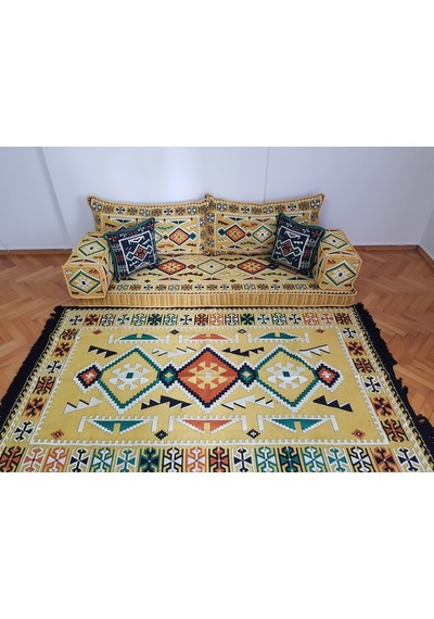 Şark Köşesi Minder Anadolu Desenli Kilim Kırlent Takımı Konsept Sarı 8 Parça