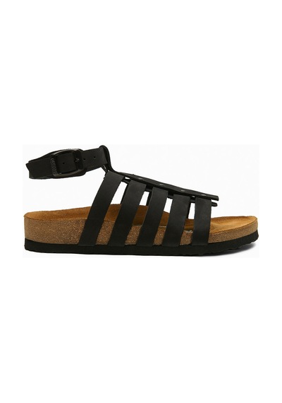 Comfortfusse Ares - Kadın Ortopedik Hakiki Deri Sandalet Siyah Nubuk Deri