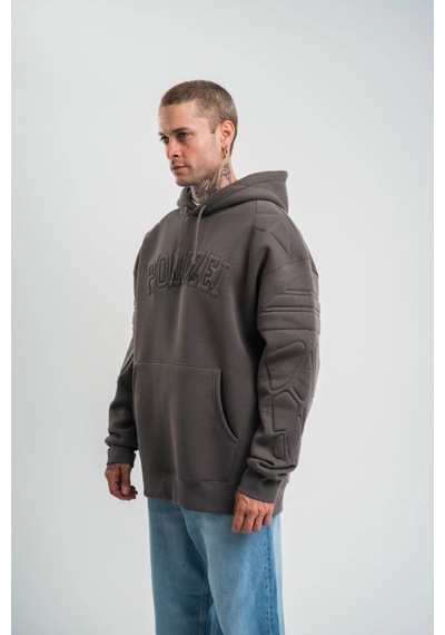 Mbb E-ticaret Erkek Nakışlı Kapüşonlu Oversize 3 İplik Pamuklu Sweatshirt Hoodie - Füme
