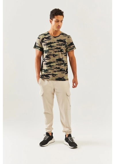 Erkek Oversize Rahat %100 Pamuklu Penye Bisiklet Yaka Kısa Kol Basic T-shirt Classic Collection Kamuflaj
