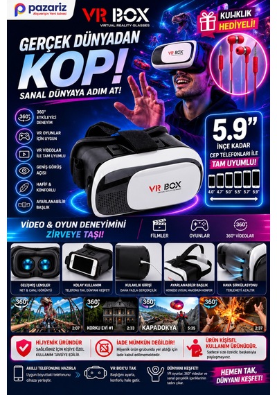 Sanal Gerçeklik Gözlüğü Set 360 Vr Evde Eğlence Paketi Kulalkık