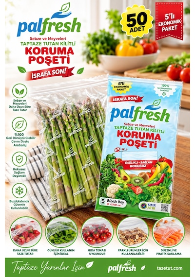 Palfresh - Sebze Ve Meyveleri Taze Tutan Kilitli Buzdolabı Poşeti 50 Adet
