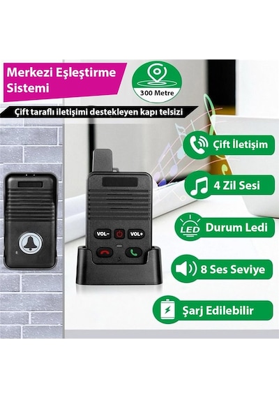 Hello D90 1000mah Şarjlı Kapalı Devre Telsiz Kapı Zili Çift Taraflı Sesli İletişim 29918