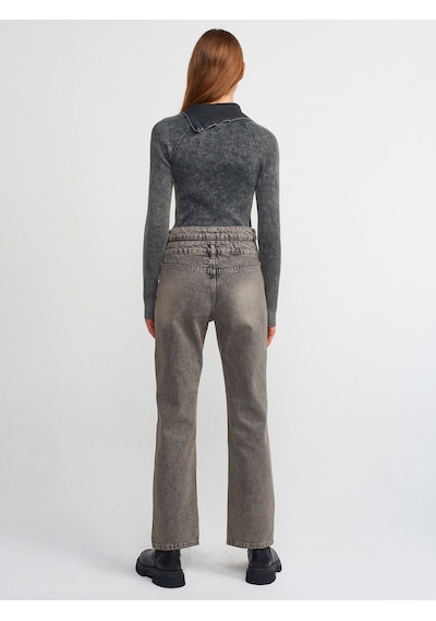 Dilvin Çift Kemerli Stright Denim Pantolon Antrasit