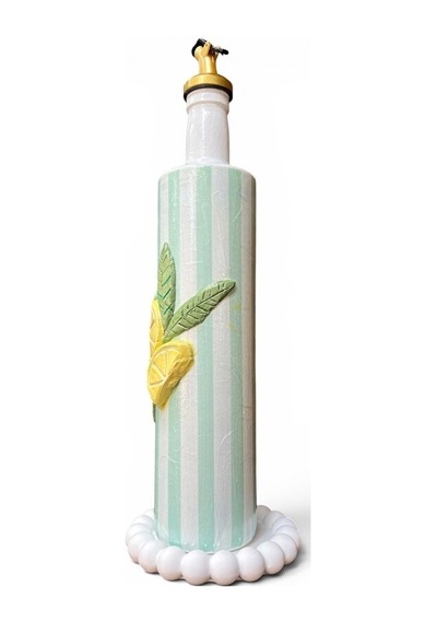 Büyük Boy Özel Tasarım Pastel Renkler Çizgili Limon Kabartmalı El Yapımı Cam Yağdanlık 750 Ml Turkuaz