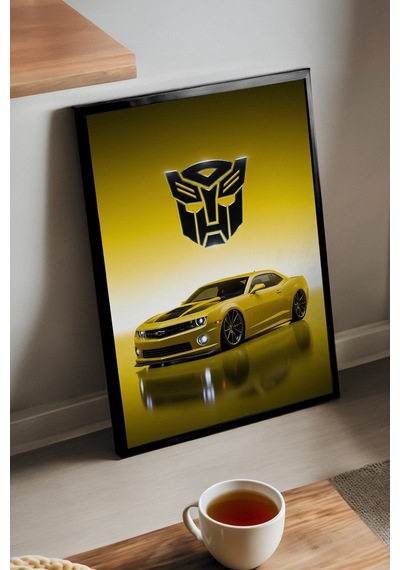 Chevrolet Camaro Siyah Ahşap Çerçeveli Poster, Dekoratif Araba Duvar Tablosu