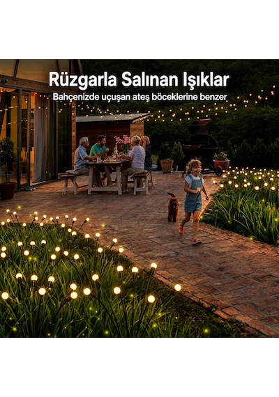 2'li Güneş Enerjili 70 Cm Firefly Bahçe Lambası 8 Led Aydınlatma Dekoratif Solar Dış Mekan Balkon Yürüyüş Yolu 13372804