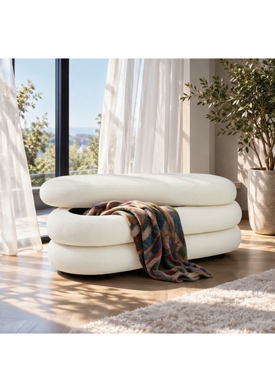 İnarch Dizayn Naturis Sandıklı Bench Depolama Alanlı Modern Puf Kırık Beyaz