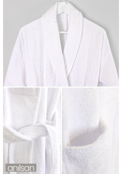 Şalyaka Bornoz Beyaz %100 Pamuk Unisex Spa Için Ideal Kadın/erkek Beyaz