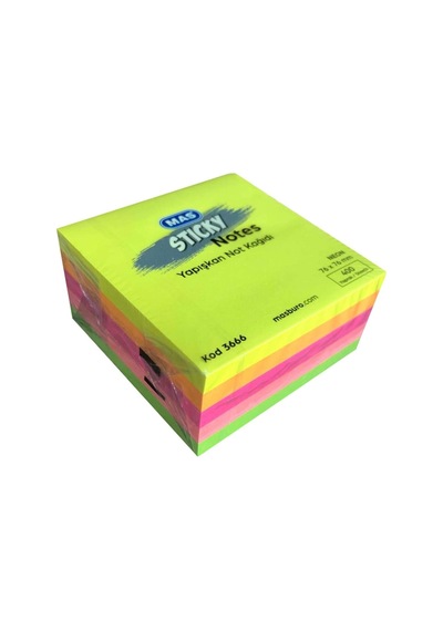 Mas 130000366600 Yapışkanlı Not Kağıdı, Sarı, Turuncu, Açık Pembe, Koyu Pembe, Yeşil