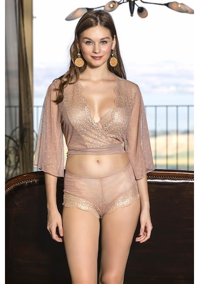 Mode Cool Transparan Bolero, Sütyen Ve Boxer Takım Cappucino Brf31433 Cappucino