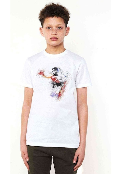 Tshirthane Muhammed Ali Damla Baskılı Unisex Çocuk Beyaz T-Shirt