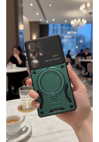 Galaxy S25 Ultra İçin Uyumlu 3d Kamera Lens Korumalı Yüzüklü Stand Olabilen Kılıf
